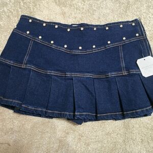 Altar'd State Dark Blue Denim Mini Skirt with Stud Details